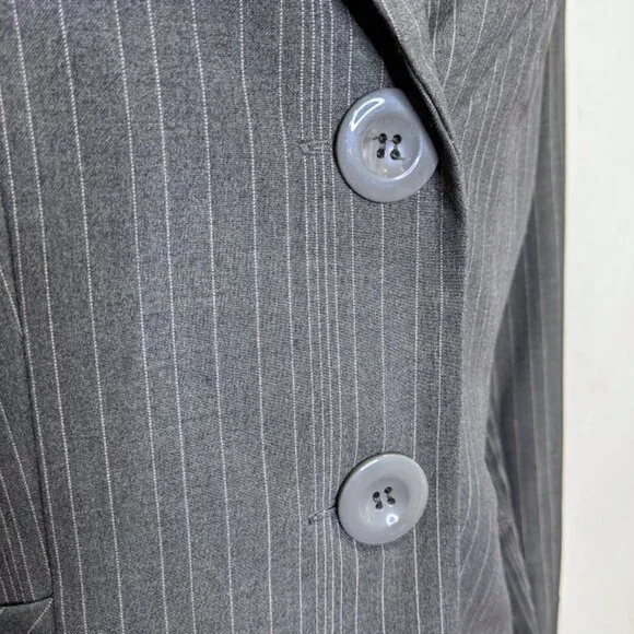 Y2K Office Siren Pinstripe Blazer Womens L Gray Striped Vintage Business Jacket - Picture 2 of 5